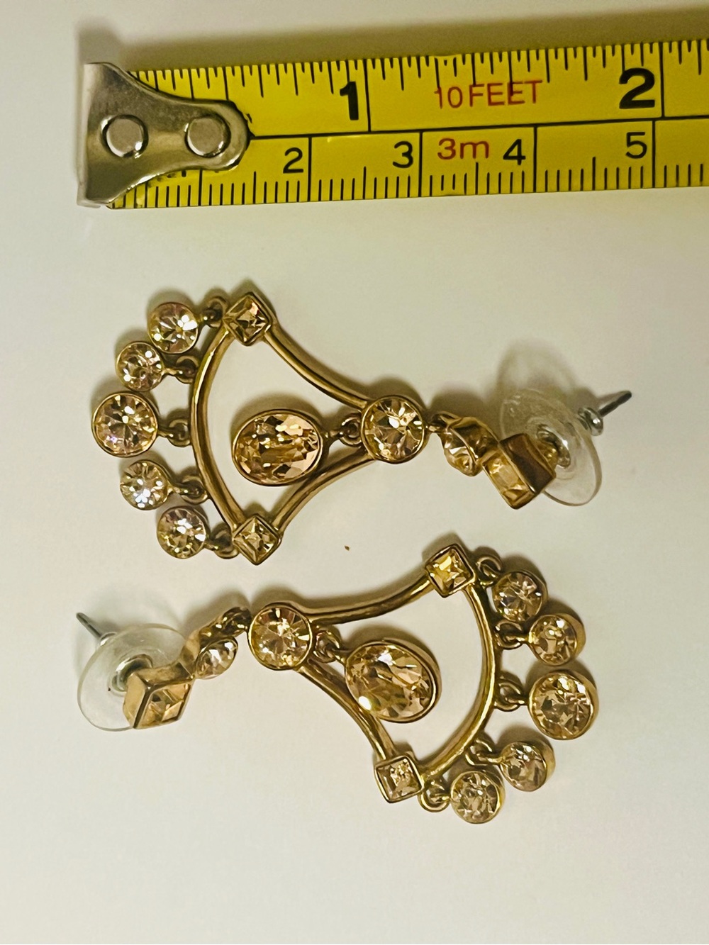 Vintage Signed GIVENCHY Champagne & Amber Swarovski Crystal Fan Drop Earrings - Picture 8 of 8